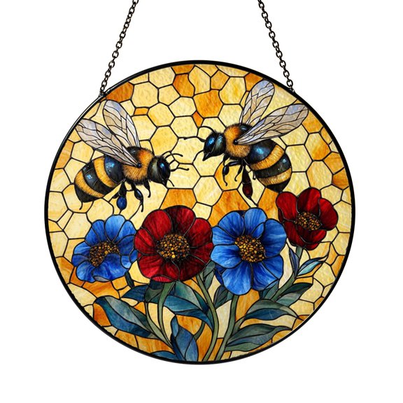 Bee Themed Home Decoration, Glass Honeybee Window Hanging