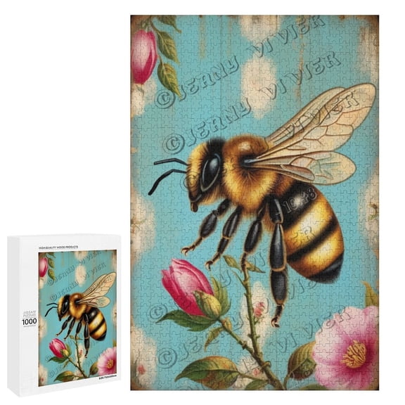 Bee Themed Jigsaw Puzzles 1000 Piece for Adults Families Challenging Fun Pieces Fit Together Challenging Puzzle Perfect for Game Nights Bee Wood Sign
