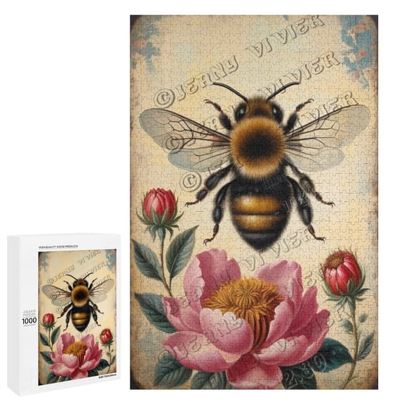 Bee Themed Jigsaw Puzzles 1000 Piece for Adults Families Challenging Fun Pieces Fit Together Challenging Puzzle Perfect for Game Nights - Bee
