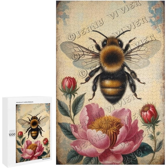 Bee Themed Jigsaw Puzzles 1000 Piece for Adults Families Challenging Fun Pieces Fit Together Challenging Puzzle Perfect for Game Nights - Bee