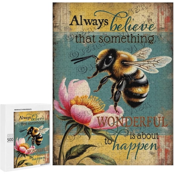 Bee Themed Jigsaw Puzzles 500 Piece for Adults Families Challenging Fun Pieces Fit Together Challenging Puzzle Perfect for Game Nights Bee Wall Decor