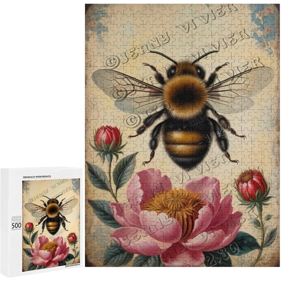 Bee Themed Jigsaw Puzzles 500 Piece for Adults Families Challenging Fun Pieces Fit Together Challenging Puzzle Perfect for Game Nights - Bee