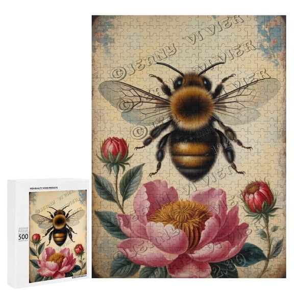 Bee Themed Jigsaw Puzzles 500 Piece for Adults Families Challenging Fun Pieces Fit Together Challenging Puzzle Perfect for Game Nights - Bee