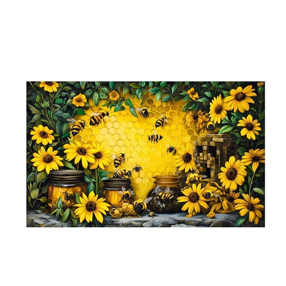 Bee Themed Party Backdrop, Yellow Floral Beehive Honeycomb Spring Background Banner, Decorative Wall Hanging for Baby Shower 1st Birthday Cake Smash Spring Party Photo Booth Decoration 1pc