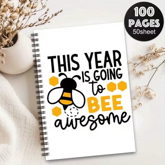 Bee Themed Spiral Notebook, 5.51*8.26 Inch Lined Journal with Inspirational Quotes, Coil Binding Notebook, Compact Portable Size for Daily Note-Taking, Words, Work & Personal Use, White