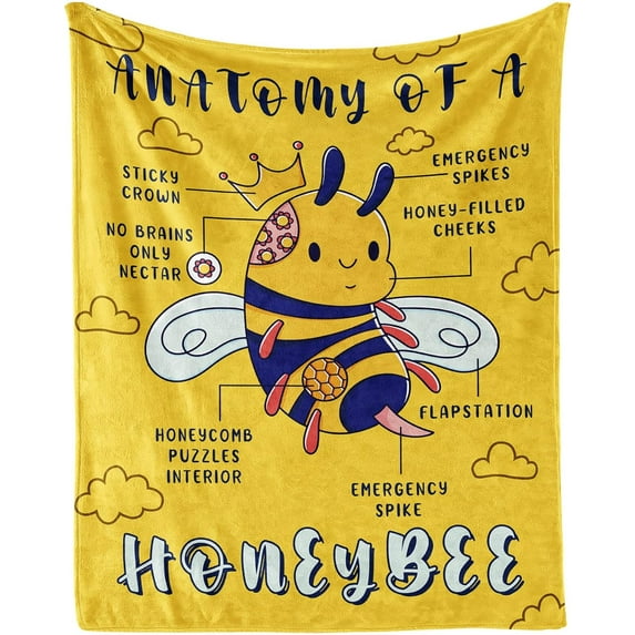 Bee Throw Blanket, 80" x 60" Flannel Cute Bees Themed Printed Stuffed Animal Plush Gold Yellow Blankets, Soft Nap Throw Blanket for Home Boys Girls Women Bee Lovers Gifts