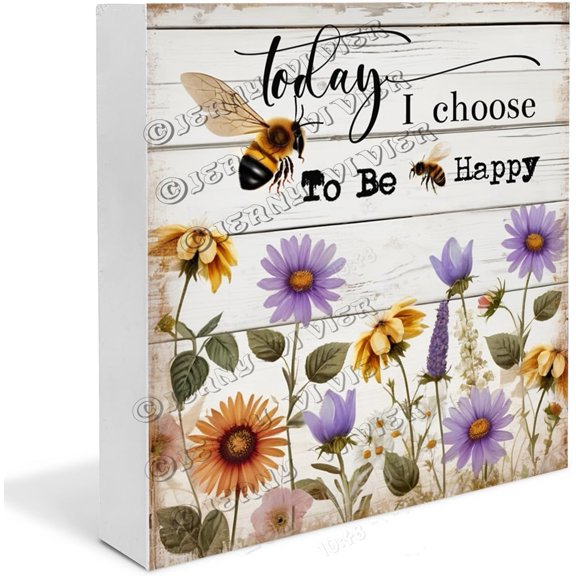 Bee Today I Choose To Be Happy Wooden Box Sign Inspirational Quote Sign Bee Gifts Party Decor Chic Desk Decor Wood Block Signs Housewarming Gifts 7x7 In