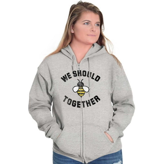Bee Together Cute Valentines Day Zip Hoodie Sweatshirt Women Brisco Brands L