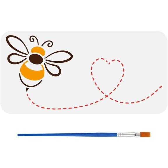 Bee Tracks Stencil with Brush 5.9x11.8inch Bee Pattern Template Reusable Love Heart Animal Theme Template Plastic PET Bee Love Track Stencil DIY