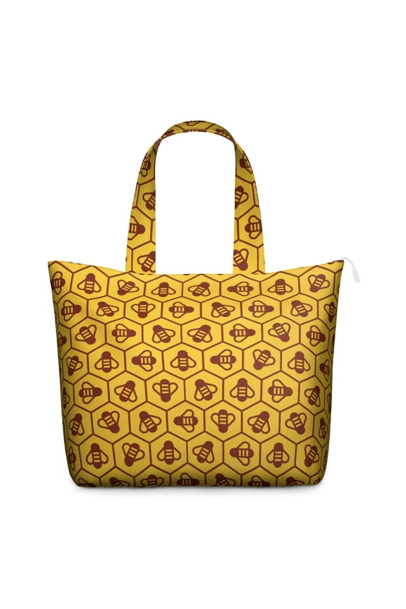 Bee Travel Duffel Bag, Honeybee Lover Cartoon Print Weekender Tote, Bumble Bee Pattern Lightweight Multipurpose Carry-on Bag for Women