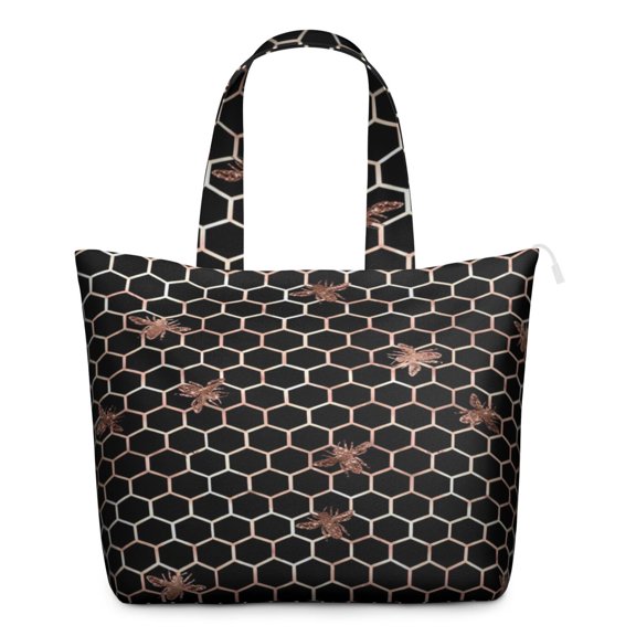 Bee Travel Duffel Bag, Honeybee Lover Cartoon Print Weekender Tote, Bumble Bee Pattern Lightweight Multipurpose Carry-on Bag for Women