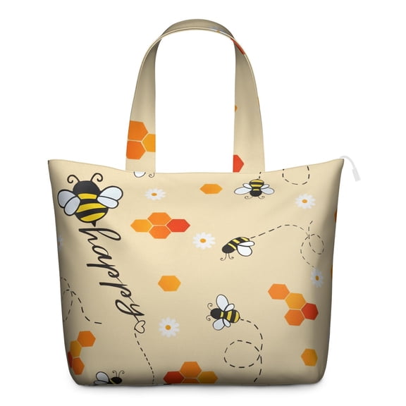 Bee Travel Duffel Bag, Honeybee Lover Cartoon Print Weekender Tote, Bumble Bee Pattern Lightweight Multipurpose Carry-on Bag for Women