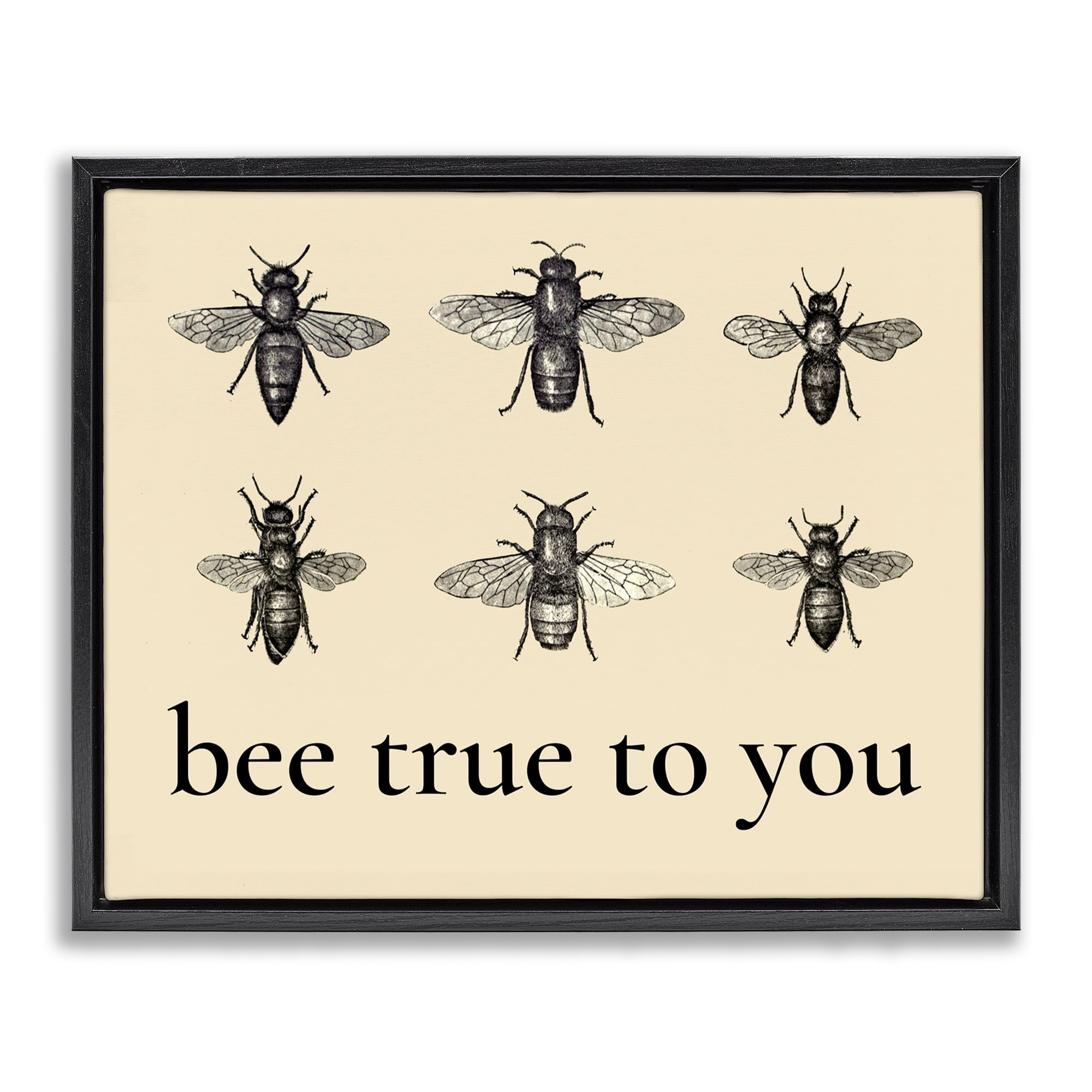 Bee True To You Inspiration Black Framed Floater Canvas Wall Art, design by Lettered and Lined