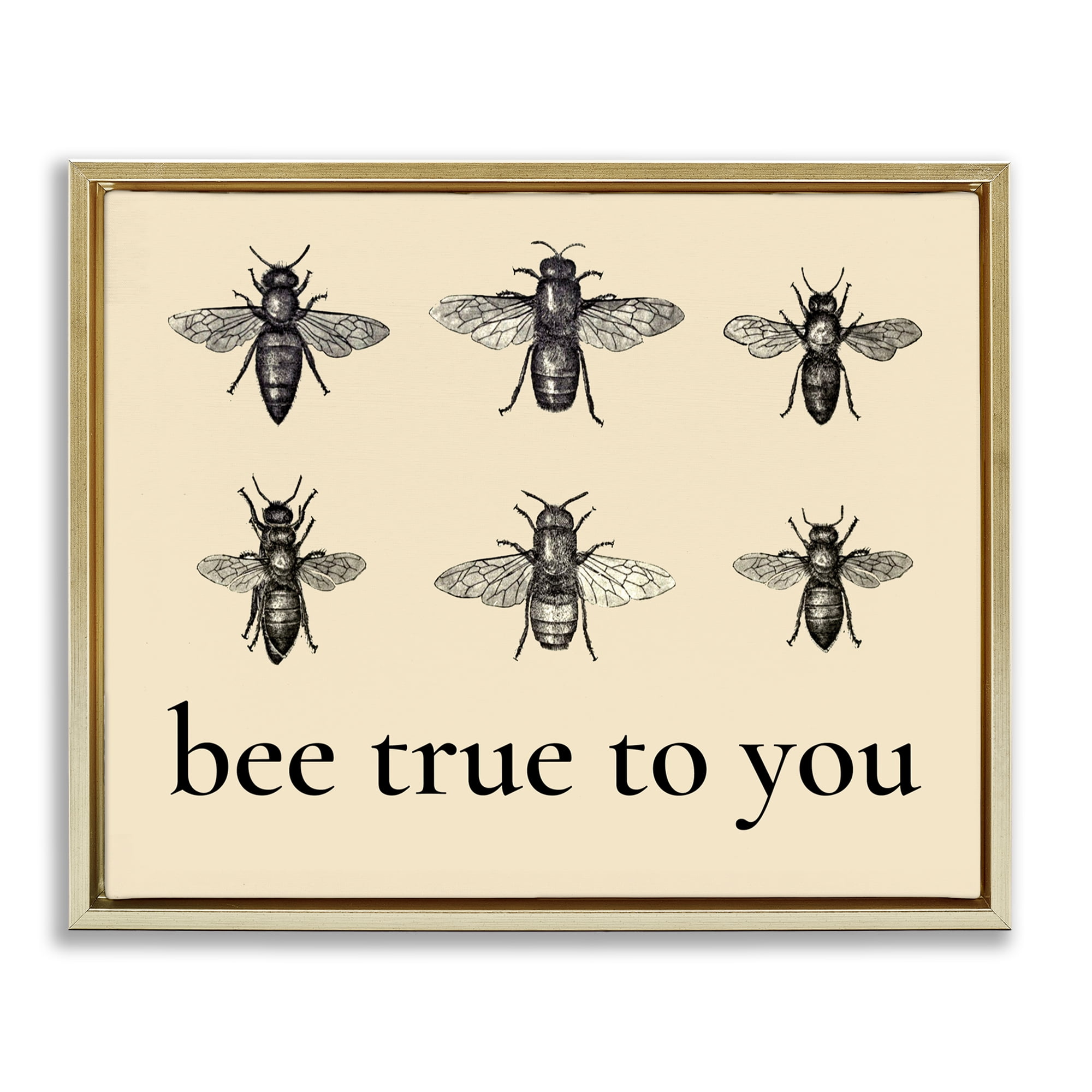 Bee True To You Inspiration Gold Framed Floater Canvas Wall Art, design by Lettered and Lined