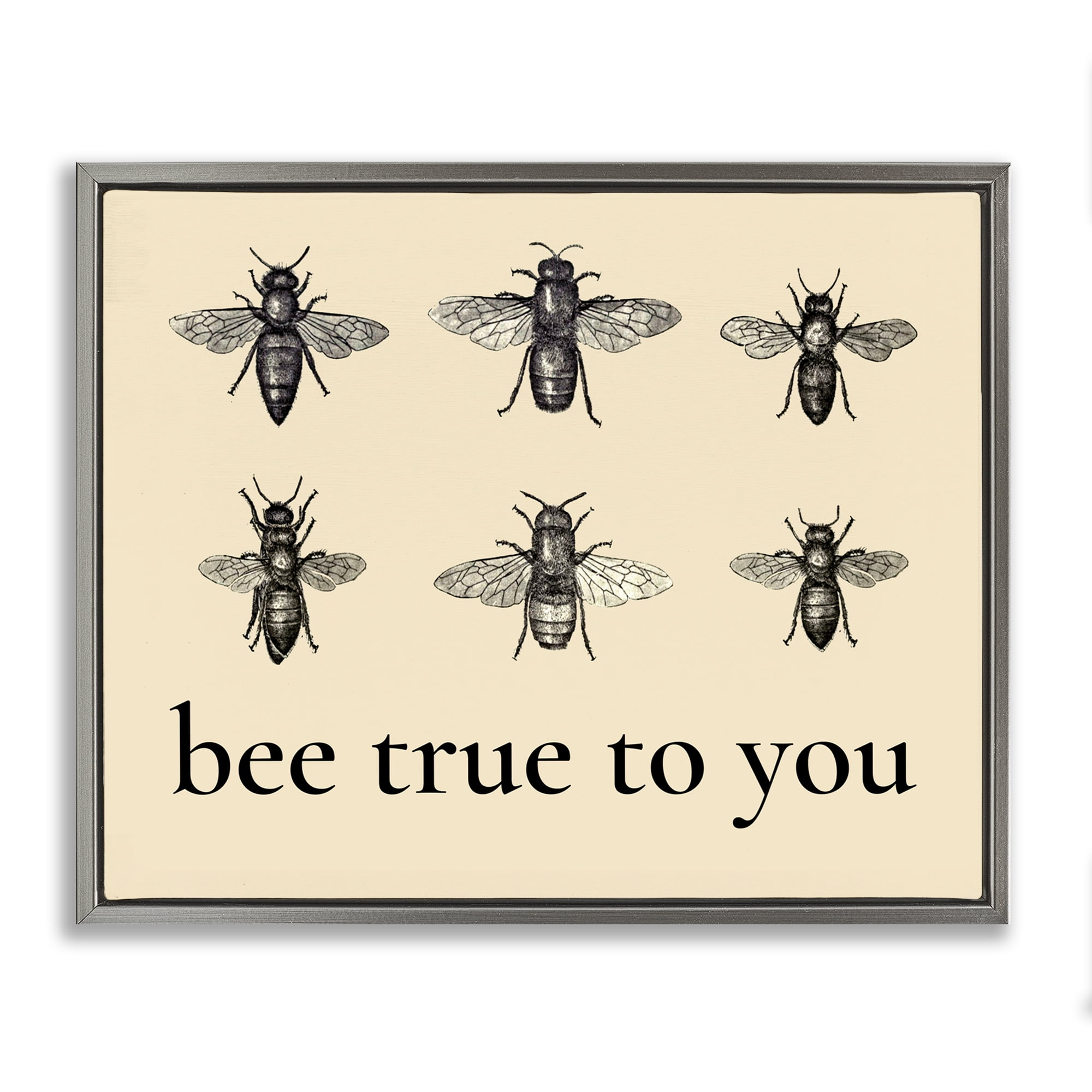 Bee True To You Inspiration Gray Framed Floater Canvas Wall Art, design by Lettered and Lined