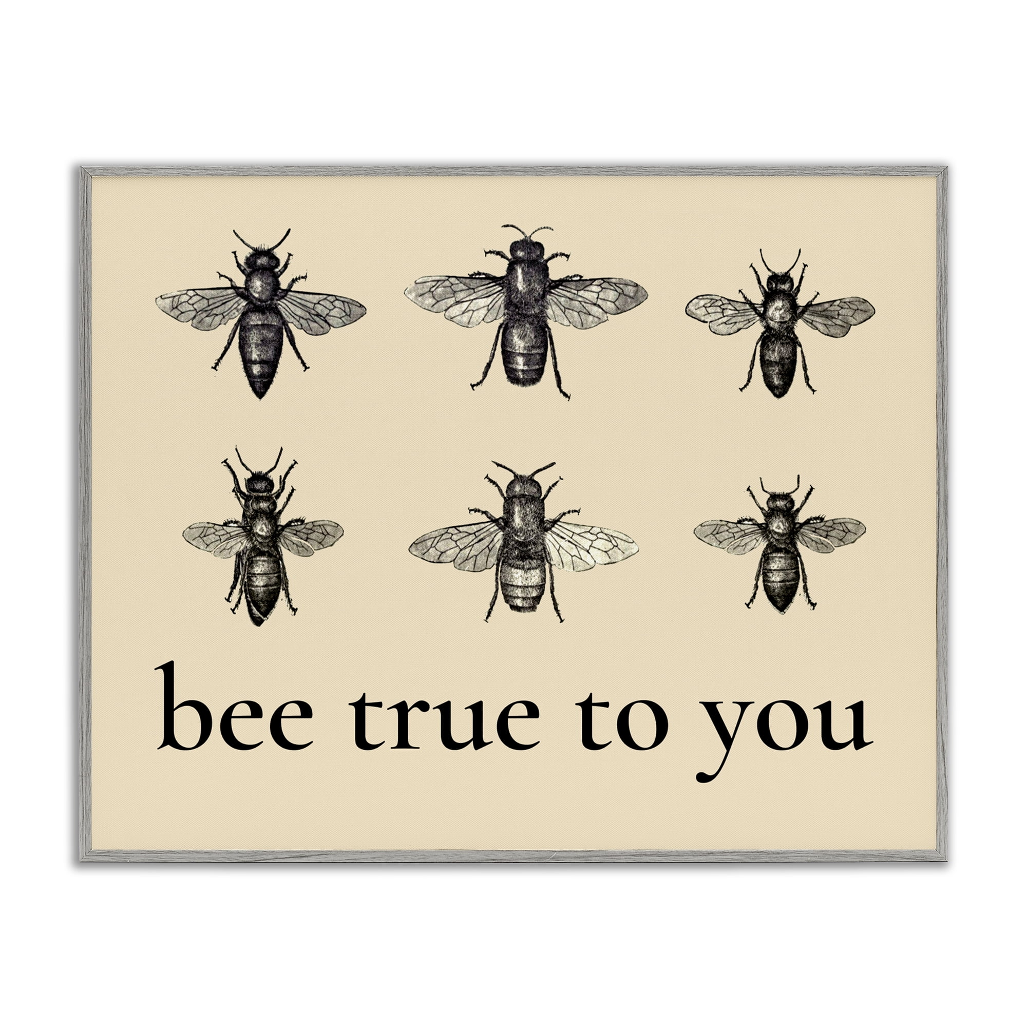 Bee True To You Inspiration Gray Framed Giclee Art, design by Lettered and Lined