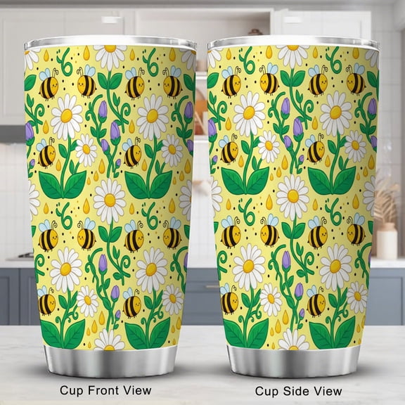 Bee Tumbler 20oz Coffee Cup with Lid for Women Spring Summer Decor