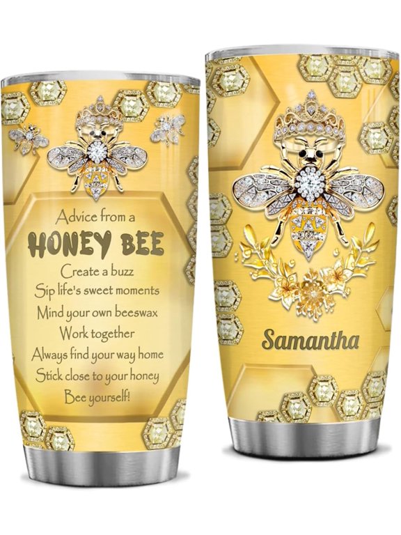 Bee Tumbler Gifts For Women Personalized Don''t Worry Bee Happy Tumblers Jewelry Drawing Style Stainless Steel Tumblers Custom Name Coffee Travel Mug 20oz 30oz Birthday Christmas Presents