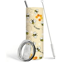 Bee Tumbler With Lid and Straw Bee Mug Bee Happy Coffee Mug Cup Honey Bee Gifts for Women Daisy Flowers and Bee Decor