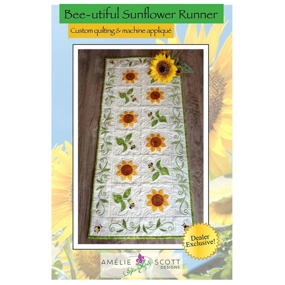 Bee-Utiful Sunflower Runner Machine Embroidery Pattern by Amelie Scott Designs