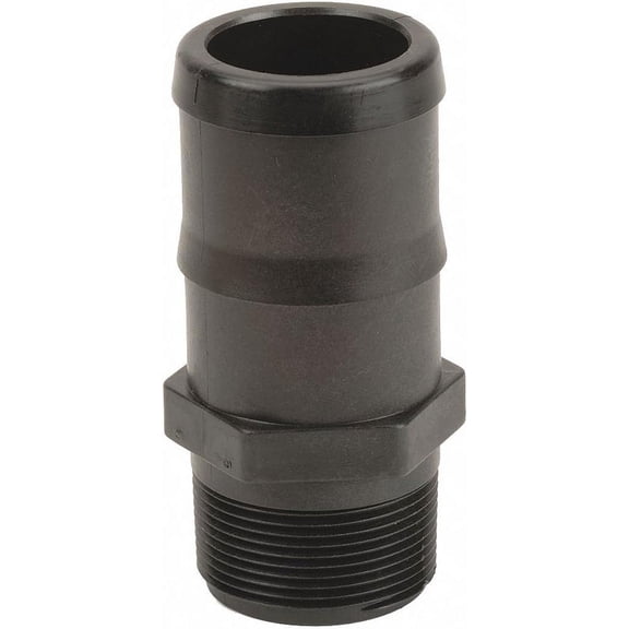 Bee Valve Barbed x MNPT Adapter, Polypropylene, 2" Barb Size, Black