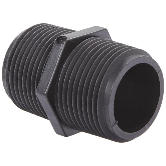 Bee Valve Polypropylene Pipe Fitting, Short Nipple, Schedule 80, 1" NPT Male, 2" Length