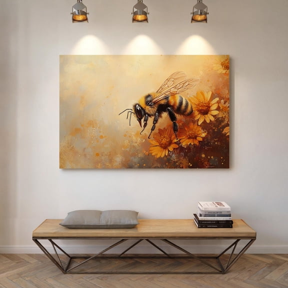 Bee Vintage Bumblebee Painting Floral Nature Decor Rustic Beekeeper Gift Honeybee Artwork Pollinator Print Wall Art Modern Wall Decor
