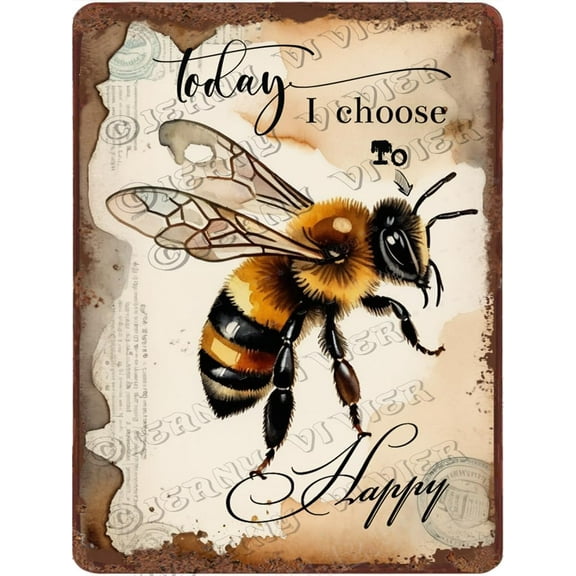 Bee Vintage Metal Sign Wall Art Positive Quote Decor Antique Metal Sign 12x16 Inch Aluminum Sign for Bedroom Living Room Bathroom Cafes Club Pub Bar Yard Garden Wall Decor