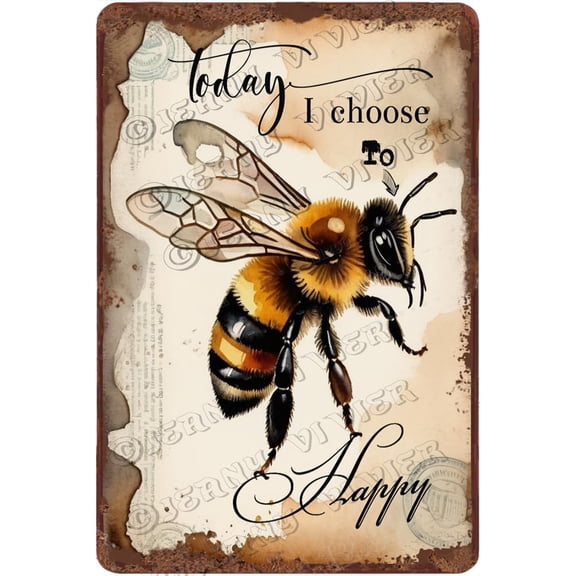Bee Vintage Metal Sign Wall Art Positive Quote Decor Antique Metal Sign 12x8 Inch Aluminum Sign for Bedroom Living Room Bathroom Cafes Club Pub Bar Yard Garden Wall Decor