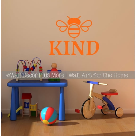 Bee Vinyl Wall Art Sticker - Be Kind - Quote Decals for Wall - Bumble Bee Wall Art Decal - Matte Vinyl Wall Decal Sayings for Wall Décor 23x18- Inch Orange