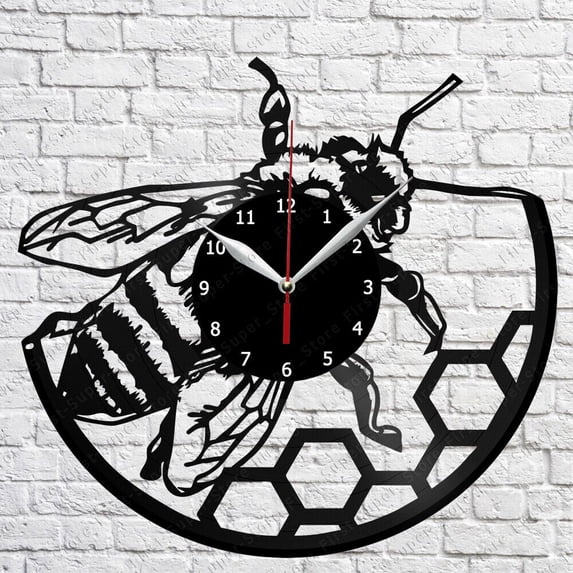 Bee Vinyl Wall Clock,Vinyl Record Clock Wall Art Unique Bedroom kitchen kid Room Decorations Handmade Gift