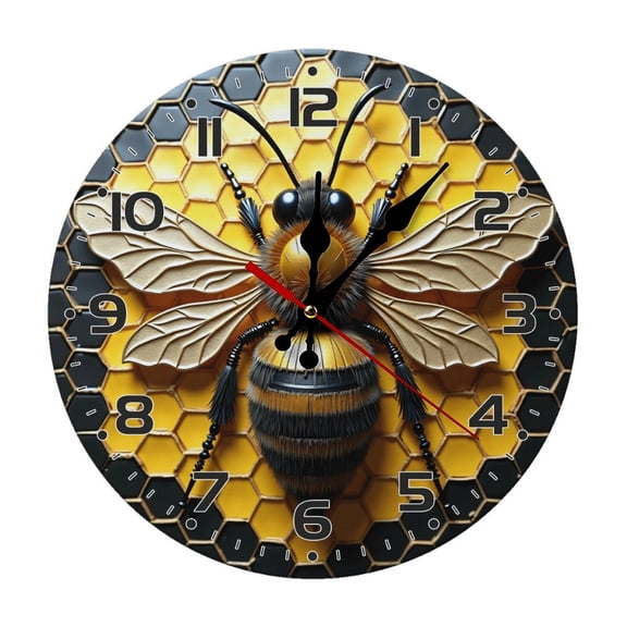 Bee Wall Clock 10 Inch Silent Non Ticking Round Clock Decoration for Living Room Kitchen Bedroom Bathroom Office Classroom