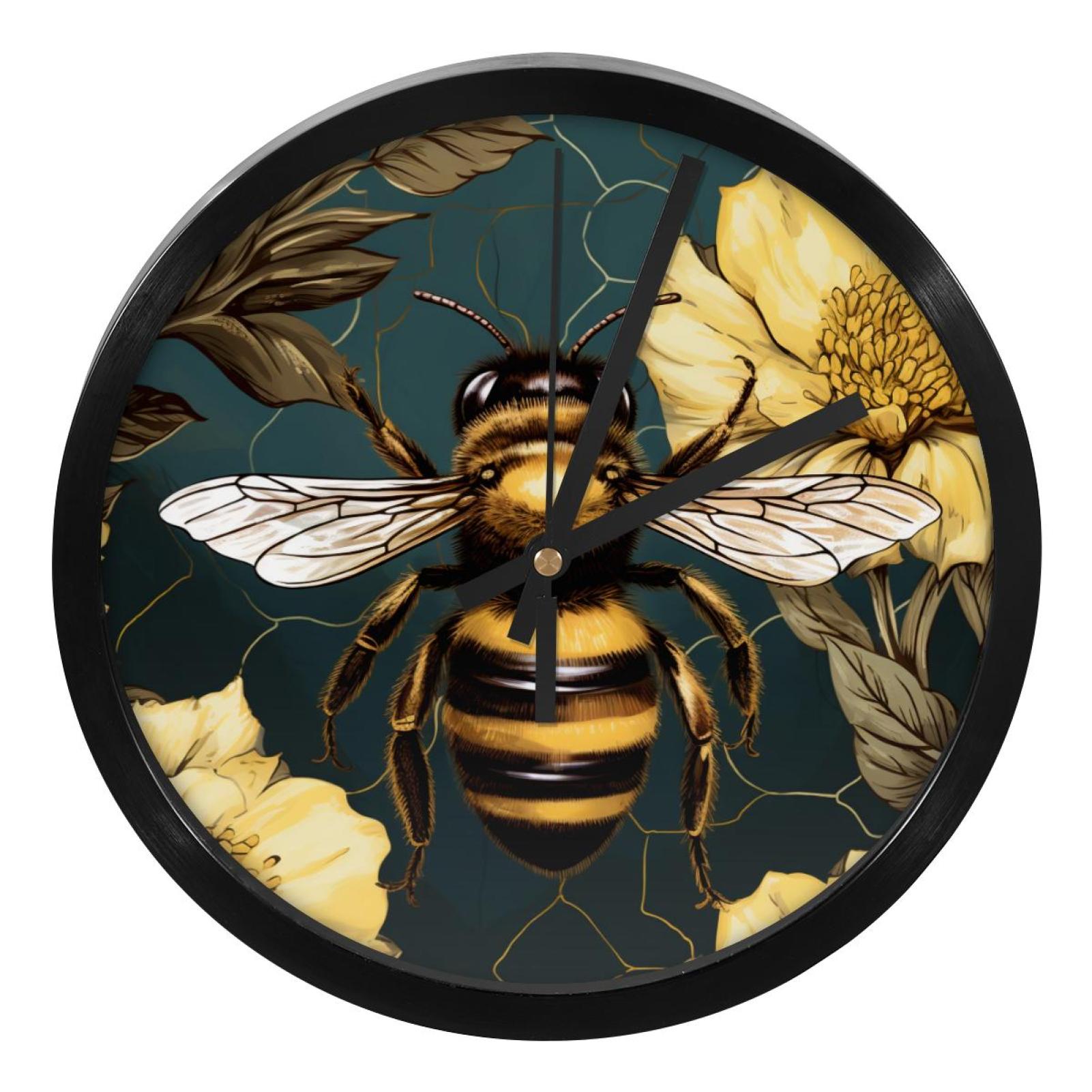Bee Clock Vector Bee Wall Clock, 9.8 Inches, Silent, Not Ticking, Round Digital Clock ...