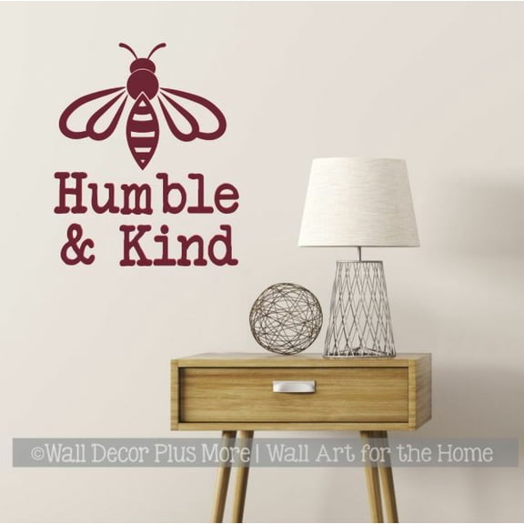 Bee Wall Decor Sticker Be Humble & Kind - Honey Bee Wall Art Decal Sticker - Inspirational Quote Decal - Matte Vinyl Wall Decal Sayings for Wall Décor 23x19- Inch Burgundy
