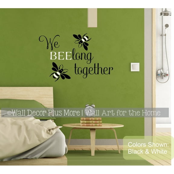 Bee Wall Decor Sticker Belong Together - Honey Bee Wall Art Decal Sticker - Love Quote Decal - Matte Vinyl Wall Decal Sayings for Wall Décor 23x15- Inch Black/White