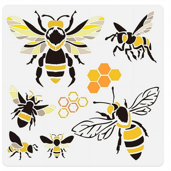 Bee Wall Stencil Template 11.8 x 11.8 Inch Reusable Plastic Bee Stencil for Painting on Wood Wall Floor Fabric Glass Furniture Bee Home Decor Or Craft Stencil colorful DIY
