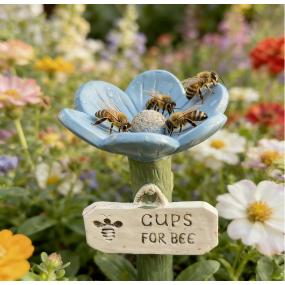 Bee Watering - Copper Flower-Shaped Stations for Outdoor Bee Watering, Hygienic Butterfly Cups, Pollinator Feeders for Yard, Driveway, Patio, Garden,Blue 1PC