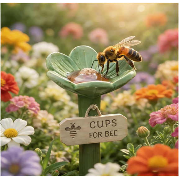 Bee Watering - Copper Flower-Shaped Stations for Outdoor Bee Watering, Hygienic Butterfly Cups, Pollinator Feeders for Yard, Driveway, Patio, Garden,Green 2PCS