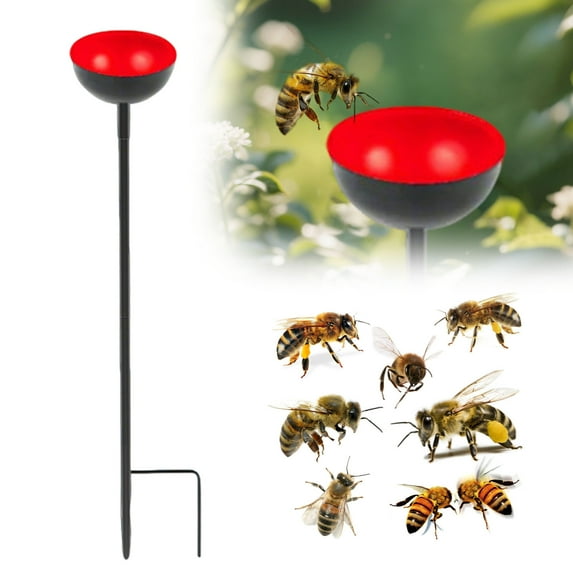 Bee Watering Station, 27.5 Inch Butterfly Water Catcher Cups Small Insects Bee Feeders for Outside Feeding and Watering Metal Garden Stakes Garden Sculpture Decor Outdoor