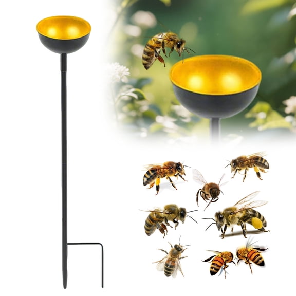 Bee Watering Station, 27.5 Inch Butterfly Water Catcher Cups Small Insects Bee Feeders for Outside Feeding and Watering Metal Garden Stakes Garden Sculpture Decor Outdoor