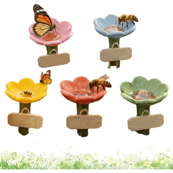 Bee Watering Station for Garden, Flower-Shaped Ceramic Bee Watering Station, BeeWatering Stations for Garden with Flower Design, Outdoor Pollinator(wwx)