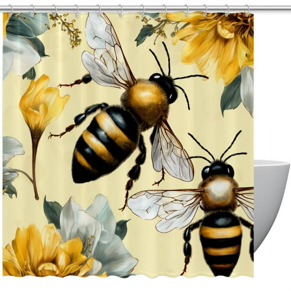 Bee Waterproof Shower Curtain Sets with Hook, Printed Design - Bathroom Decoration - 3 Piece Set