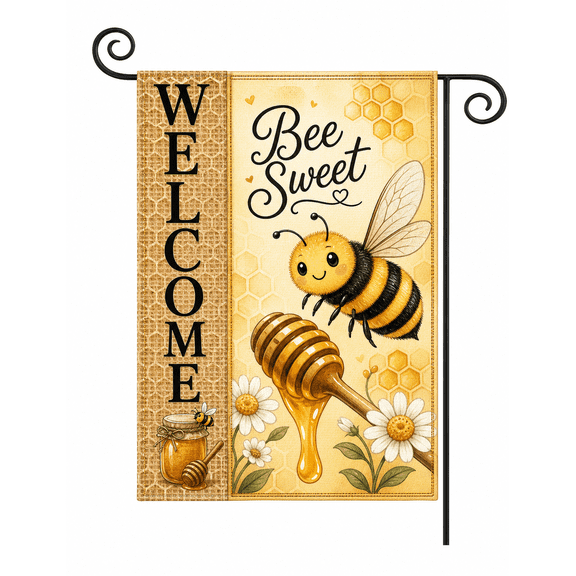Bee Welcome Garden Flag, Bee Sweet Honeybee Yard Flag for Porch or Spring Garden