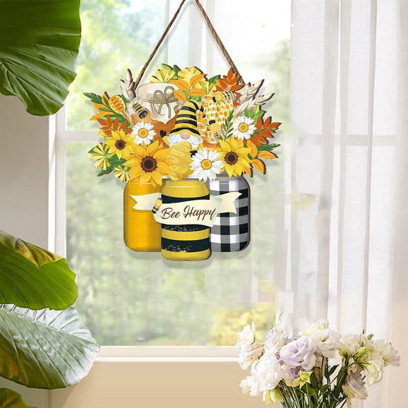 Bee Welcome Sign Wooden Yellow Bee Sign Bee Flower Wood Hanging Door Decor Farmhouse Porch Outdoor Front Door Decorations Suppliesï¼Greenï¼