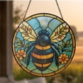 thumbnail image 1 of Bee Wildflower Glass Suncatcher v17, Honeybee Garden Window Art, Nature Lover, 3.5 in, 1 of 3