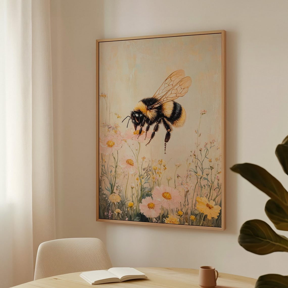 Bee And Wildflowers Wall Art – Nature-Inspired Floral Print For Living ...