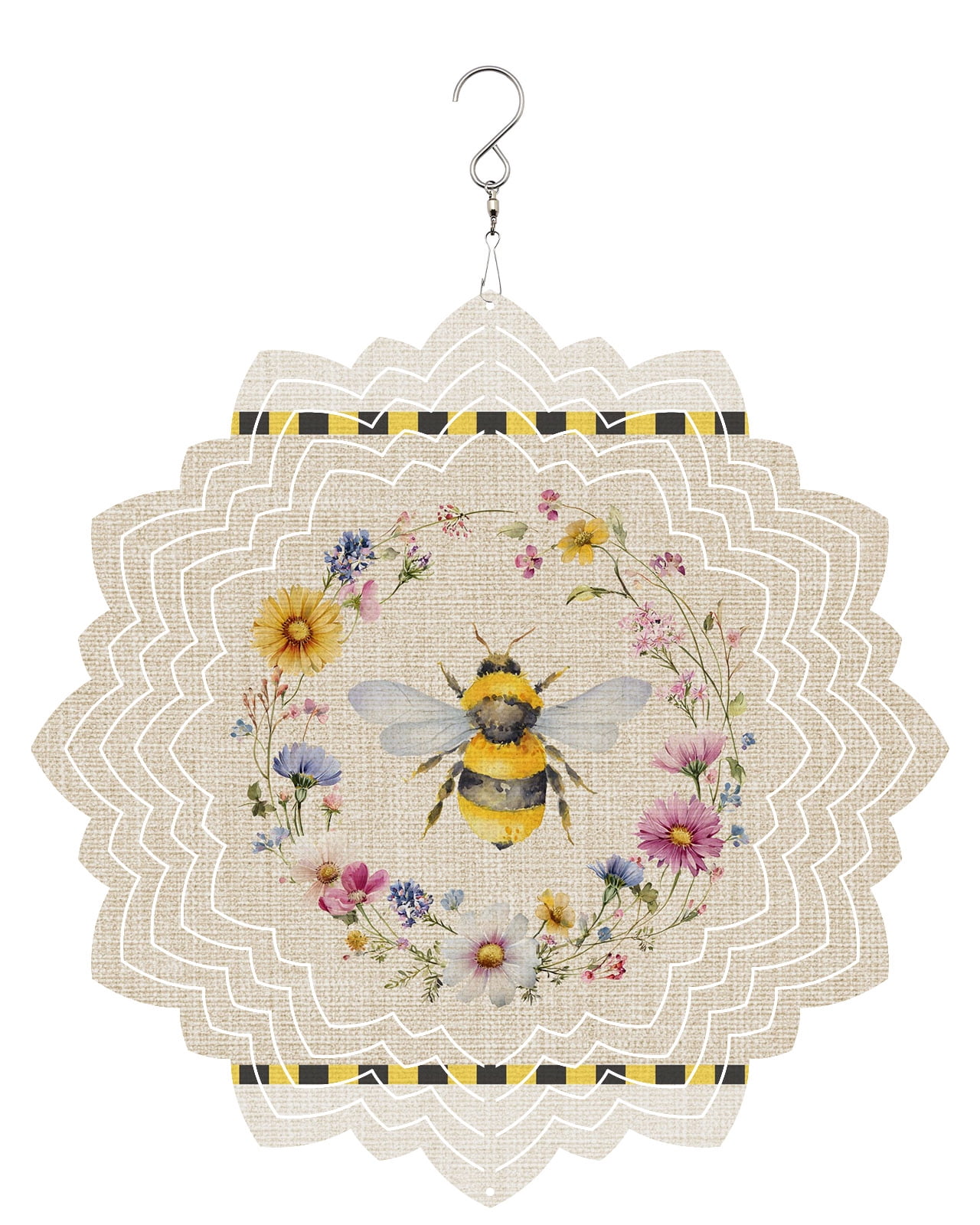 Bee Wind Spinner for Garden Yard 8In, Insects Yellow Floral Wreath