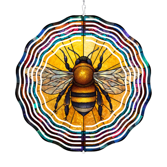 Bee Wind Spinner Metal Hanging Decoration Outdoor Garden Patio Yard Balcony Window Art Decor Gift for Friends Family, Metal Iron Wind Chime 1010 Inch, Hanging Ornaments with Rotating Ho