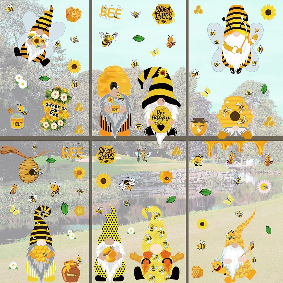 Honey Bee Gnome Stickers Décor,43 Pieces Removable Spring Summer Bee Window  Decals for Holiday Birthday Baby Shower Sweet as Can Bee Themed Parties