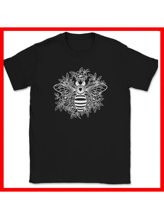 Bee With Flowers Honey Hive Pattern Graphic Novelty Unisex T Shirt up to 5XL